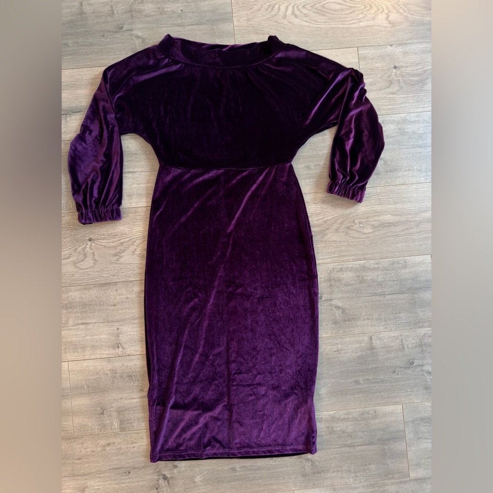 Chic Velvet Long Sleeve Dress in Deep Purple